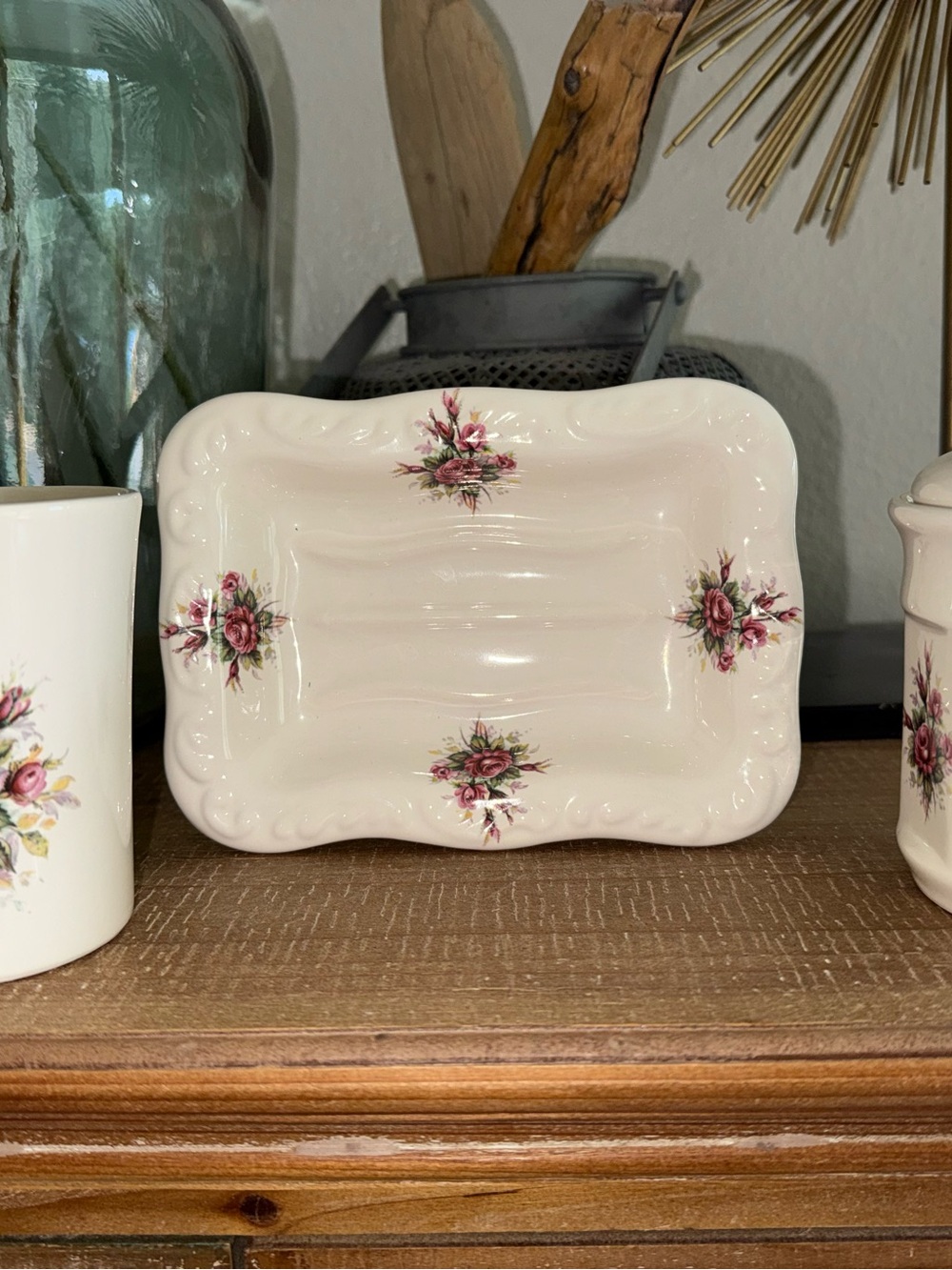 Athena vintage antique rose ceramic porcelain 3 pc set